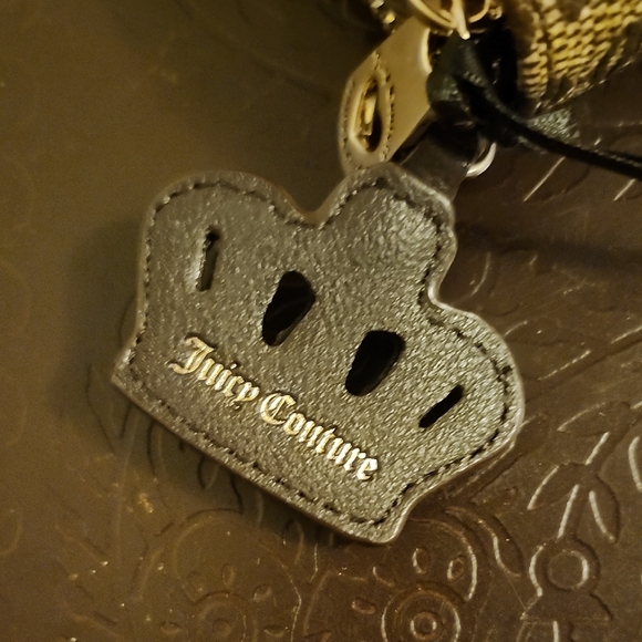 Juicy Couture Metallic Gold and Black Logo Zip Wallet with Crown Charm - Picture 5 of 7